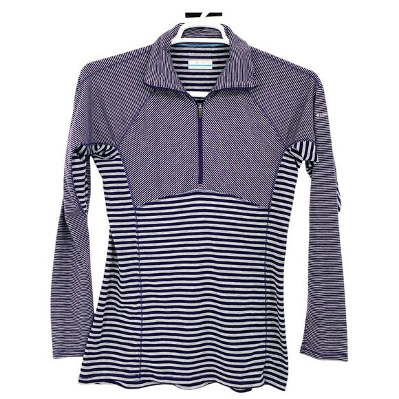 Columbia Shirt Women’s Size‎ M Heather Striped 1/4 Zip Long Sleeve Mock Neck - Picture 3 of 11